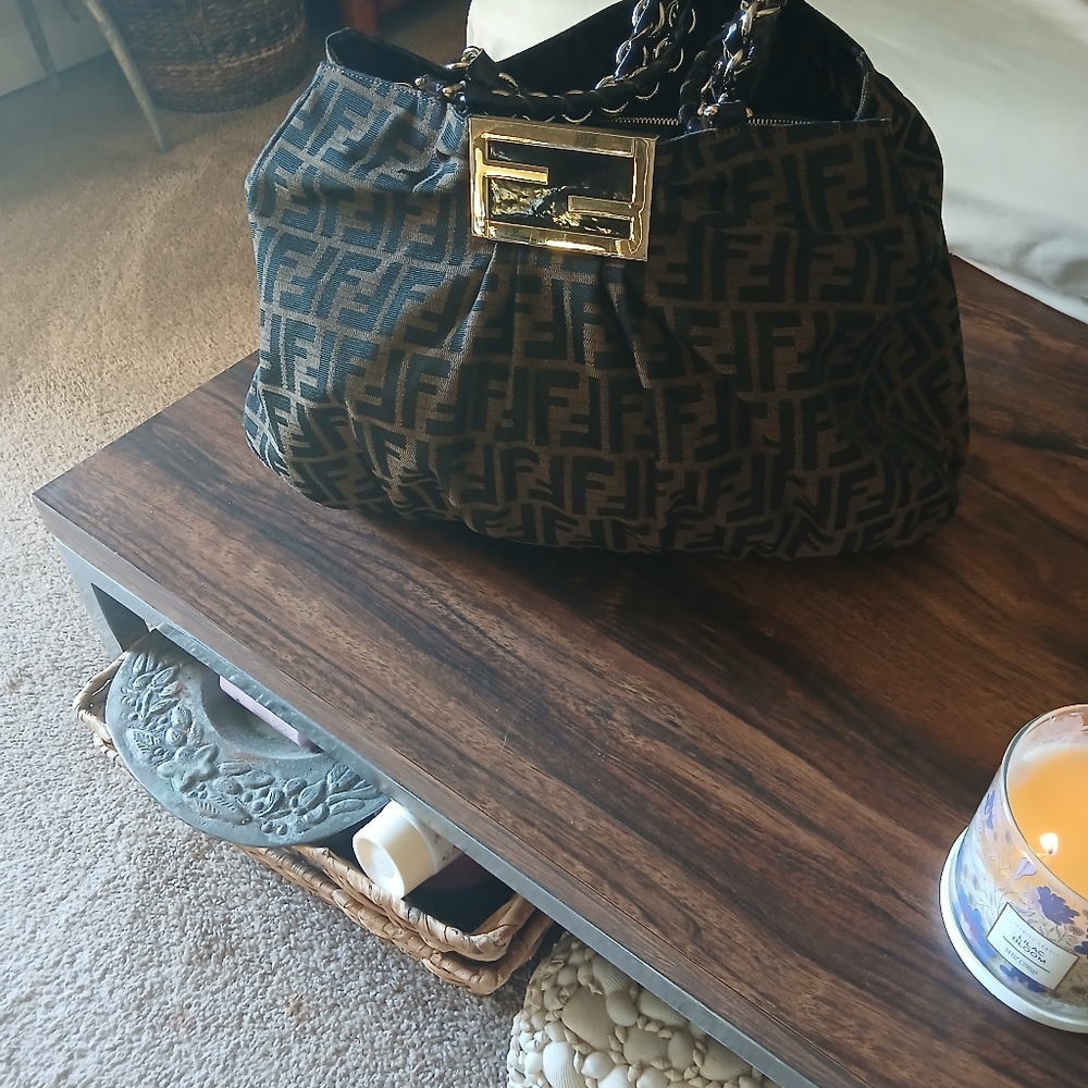 Fendi Brown Monogram Canvas Shoulder Bag with Gold Hardware
